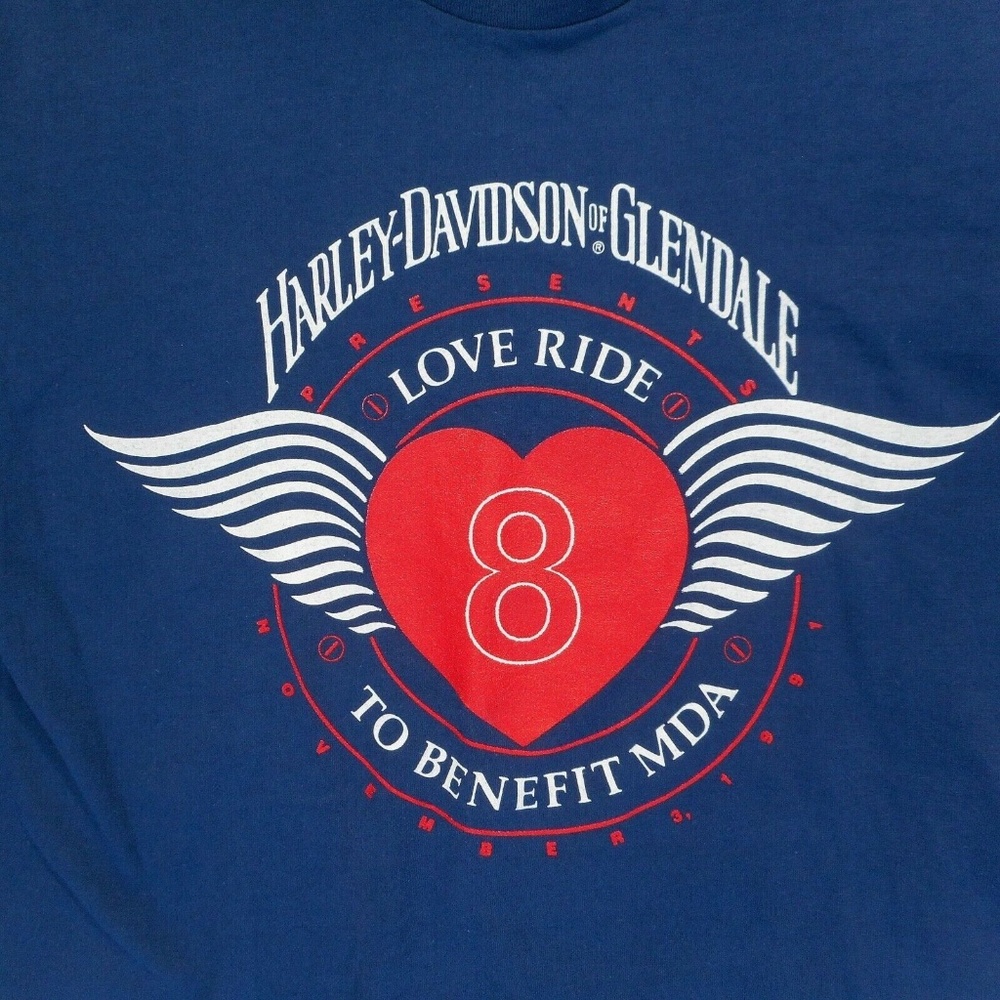 VTG 1990s Harley Davidson Mens L Biker Love Ride 8 Tshirt Navy Blue